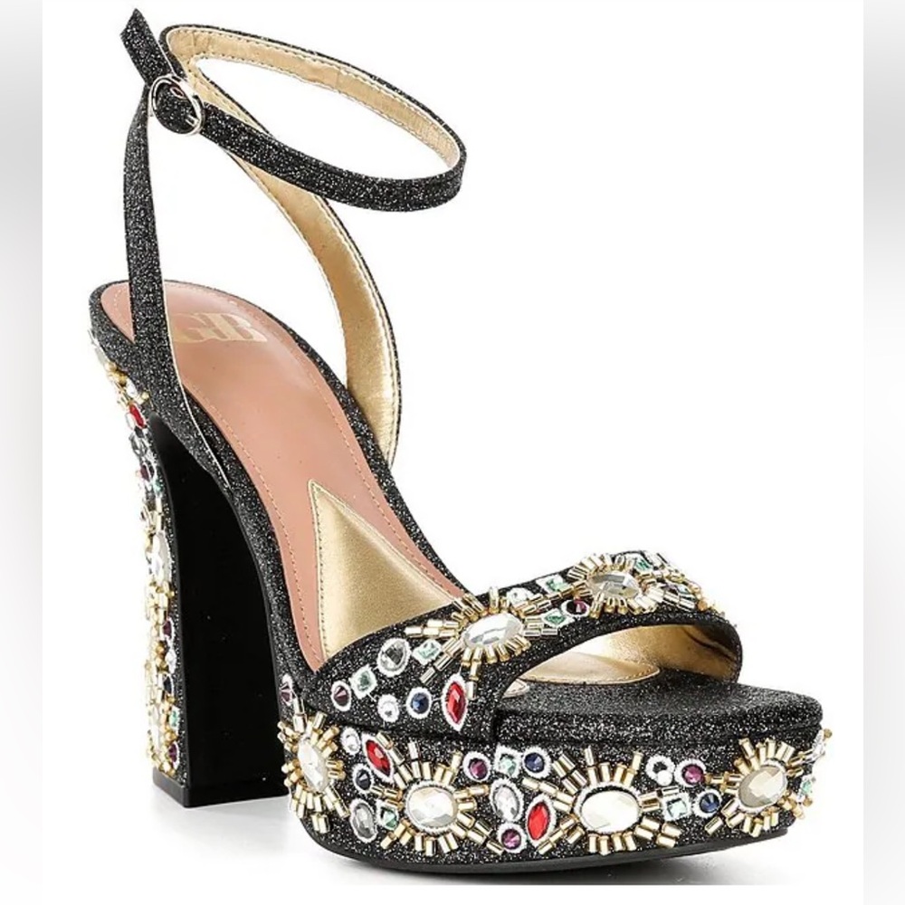 Gianni Bini Enchant-Ment Beaded Jewel Ornamented Platform Dress Sandals 8.5 NWOB